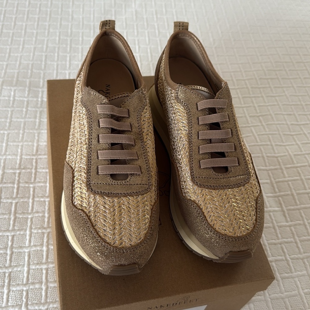 Naked Feet Kinetic Gold Raffia Platform Sneakers - Picture 6 of 7